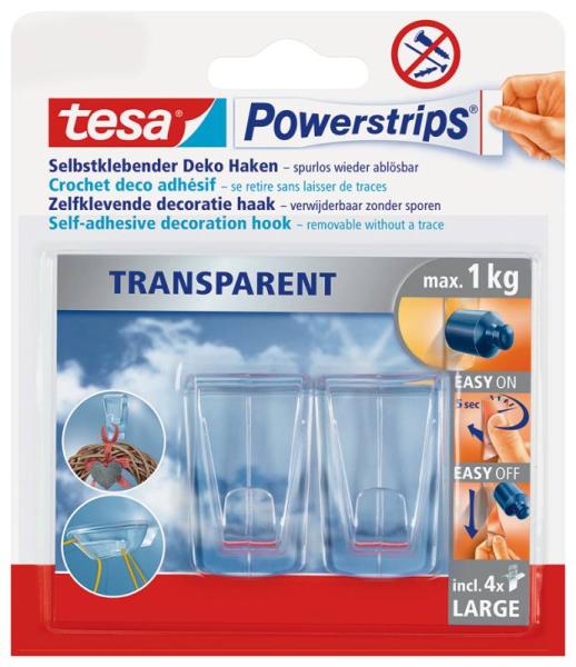 tesa Powerstrips® Transparent DECO Haken LARGE, transparent