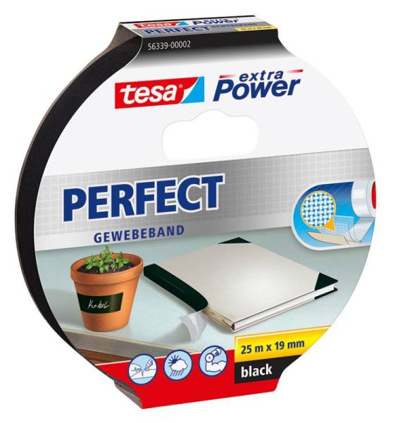 tesa extra Power® Perfect Gewebeband, 25m x 19mm, schwarz