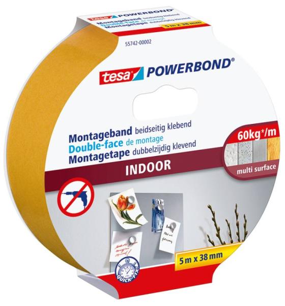 tesa Powerbond® INDOOR, 5m x 38mm, farblos