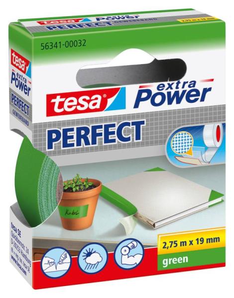 tesa extra Power® Perfect Gewebeband, 2,75m x 19mm, grün