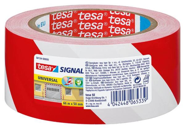tesa® Signal UNIVERSAL Markierungsklebeband, 66m x 50mm, rot-weiss