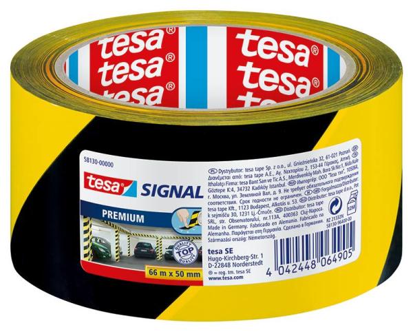 tesa® Signal PREMIUM Markierklebeband, 66m x 50mm, schwarz-gelb