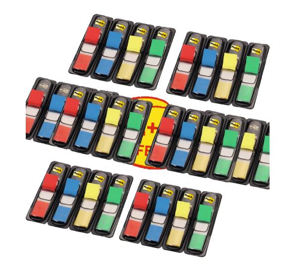Post-it® Index Haftstreifen, Mini, Verschiedene Farben, 11.9 mm x 43.2 mm, Promotion, 35 Haftstreifen/Spender, 4 Spender + 2 Gratis/Packung