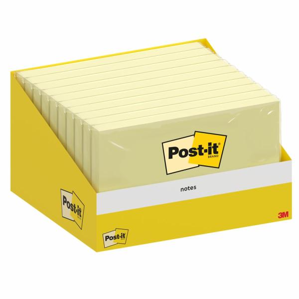 Post-it® Notes, Gelb, 127 mm x 76 mm, 100 Blatt/Block, 1 Block/Packung, Kartonverpackung, 100% PEFC, SGSCH-PEFC-COC-110078