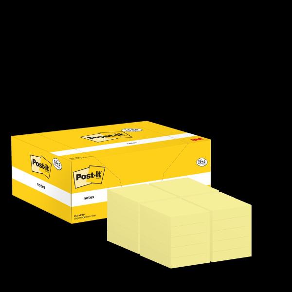 Post-it® Notes, Gelb, 38 mm x 51 mm, Promotion, 100 Blatt/Block, 16 Blöcke + 4 Gratis/Packung, 100% PEFC, SGSCH-PEFC-COC-110078