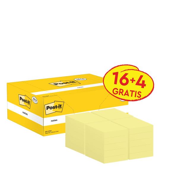 Post-it® Notes, Gelb, 38 mm x 51 mm, Promotion, 100 Blatt/Block, 16 Blöcke + 4 Gratis/Packung, 100% PEFC, SGSCH-PEFC-COC-110078