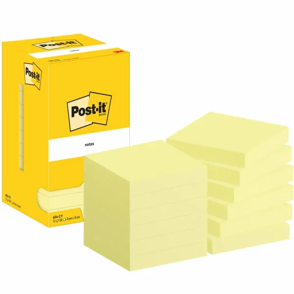 Post-it® Notes, Gelb, 76 mm x 76 mm, 100 Blatt/Block, 12 Blöcke/Packung, Kartonverpackung, 100% PEFC, SGSCH-PEFC-COC-110078