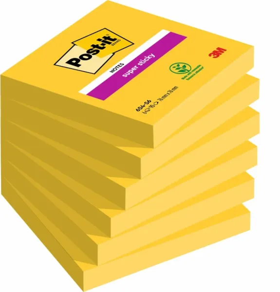 Post-it® Notes, Gelb, 76 mm x 76 mm, 90 Blatt/Block, 6 Blöcke/Packung, 100% PEFC, SGSCH-PEFC-COC-110078