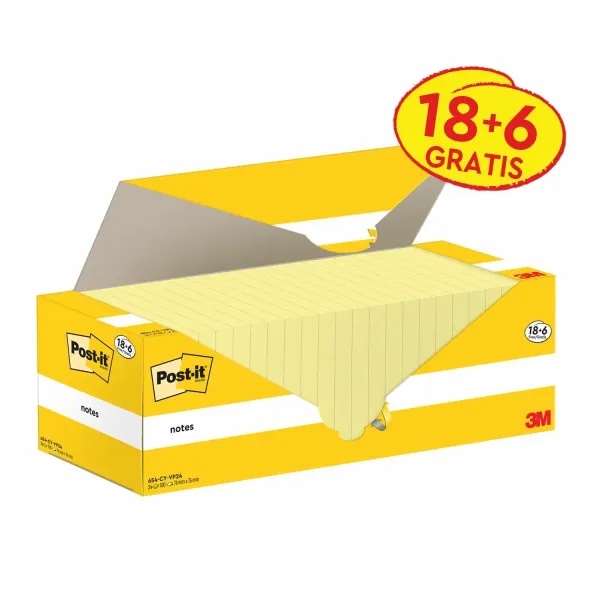 Post-it® Notes, Gelb, 76 mm x 76 mm, Promotion, 100 Blatt/Block, 18 Blöcke + 6 Gratis/Packung, 100% PEFC, SGSCH-PEFC-COC-110078