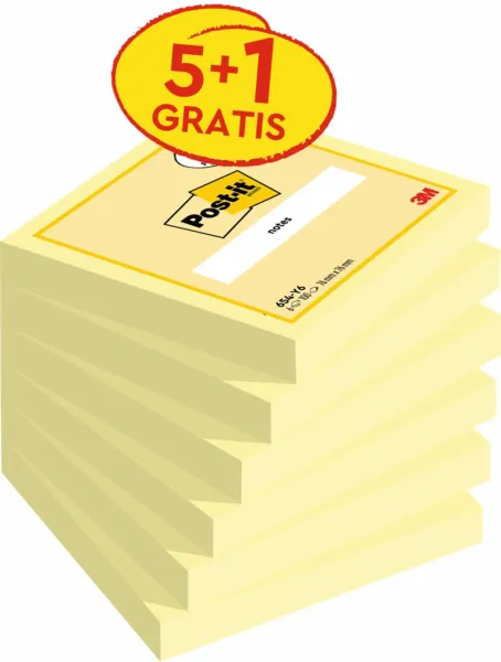 Post-it® Notes, Gelb, 76 mm x 76 mm, Promotion, 100 Blatt/Block, 5 Blöcke + 1 Gratis/Packung, 100% PEFC, SGSCH-PEFC-COC-110078