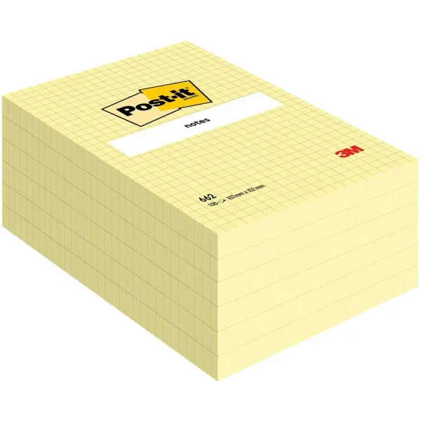 Post-it® Notes im Großformat, Gelb, Raster, 102 mm x 152 mm, 100 Blatt/Block, 6 Blöcke/Packung, 100% PEFC, SGSCH-PEFC-COC-110078