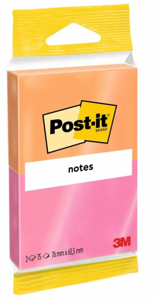 Post-it® Notes, Joyful Collection, 63.5 mm x 76 mm, Promotion, 75 Blatt/Block, 2 Blöcke/Packung, 100% PEFC, SGSCH-PEFC-COC-110078