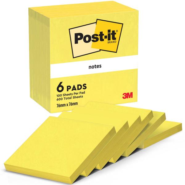 Post-it® Notes, Neongelb, 76 mm x 76 mm, 100 Blatt/Block, 6 Blöcke/Packung, 100% PEFC, SGSCH-PEFC-COC-110078
