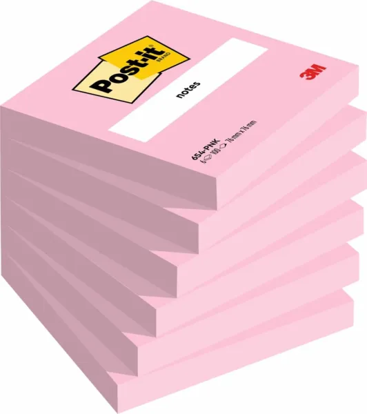 Post-it® Notes, Pink, 76 mm x 76 mm, 100 Blatt/Block, 6 Blöcke/Packung, 100% PEFC, SGSCH-PEFC-COC-110078