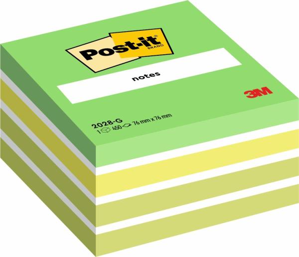 Post-it® Notes Würfel, Grün, 76 mm x 76 mm, 450 Blatt/Block, 1 Block/Packung, 100% PEFC, SGSCH-PEFC-COC-110078