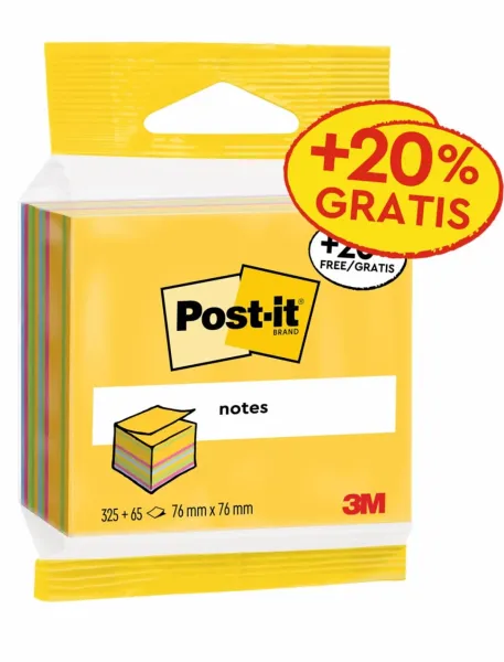 Post-it® Notes Würfel, Ultra-Farben, 76 mm x 76 mm, Promotion mit 20% Gratis, 390 Blatt/Block, 1 Block/Packung, 100% PEFC, SGSCH-PEFC-COC-110078