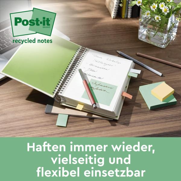 Post-it® Recycling Notes 6514-1RP, verschiedene Farben, 76 x 76 mm, 12 Blöcke à 100 Blatt, 100% PEFC Recycled SGSCH-PEFC-COC-110078