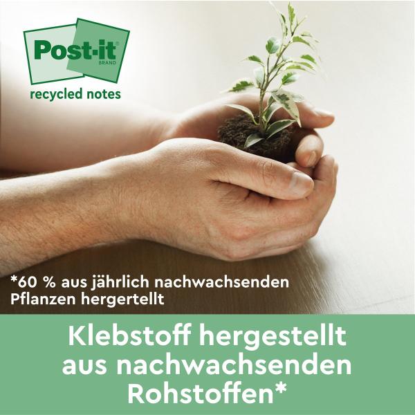 Post-it® Recycling Z-Notes, Gelb, 76 mm x 76 mm, Promotion, 100 Blatt/Block, 12 Blöcke/Packung + Gratis Dispenser, 100% PEFC, SGSCH-PEFC-COC-110078