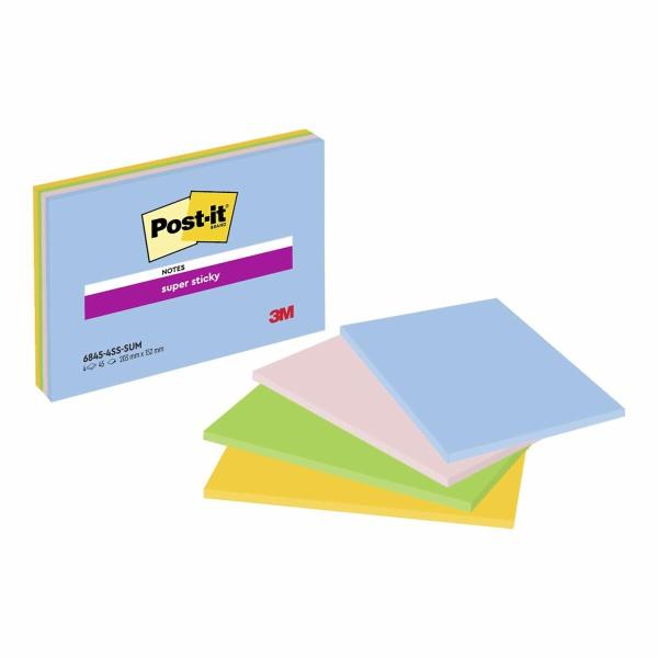 Post-it® Super Sticky Meeting Notes, Summer Sorbet Collection, 203 mm x 152 mm, 45 Blatt/Block, 4 Blöcke/Packung, 100% PEFC, SGSCH-PEFC-COC-110078