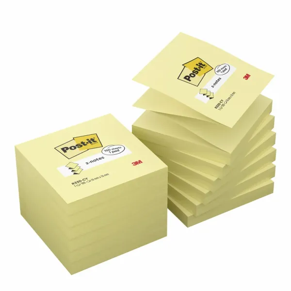 Post-it® Z-Notes R330-CYSW,1 Block á 100 Blatt,gelb,76x76 mm,einzelncellophaniert,12 Blöcke/Pack,100% PEFC, SGSCH-PEFC-COC-110078