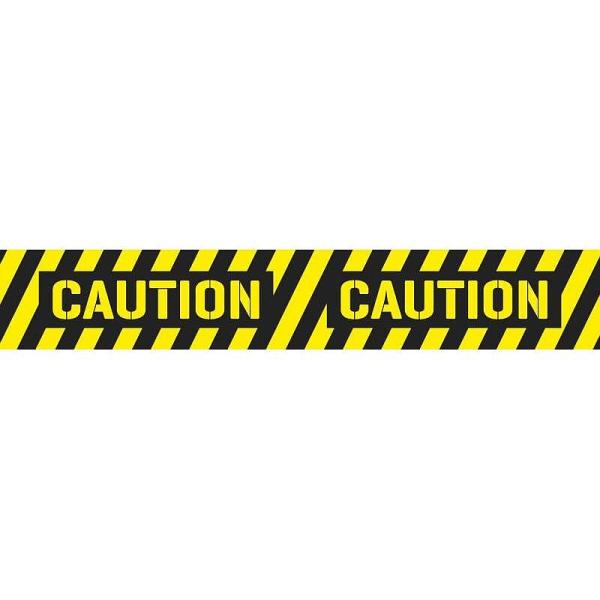 PVC Warnband gelb/schwarz Querbalken Aufschrift Caution