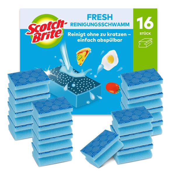 Scotch-Brite® Fresh Anti-Kratz Reinigungsschwamm, 16 Stück pro Packung - Entfernt schnell und sanft verkrustete Rückstände