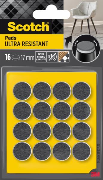 Scotch® Extrembeständige Filzpads SP87A33, selbsthaftend, grau/selbsthaftend, weiß, Ø 17 mm, 16/Packung