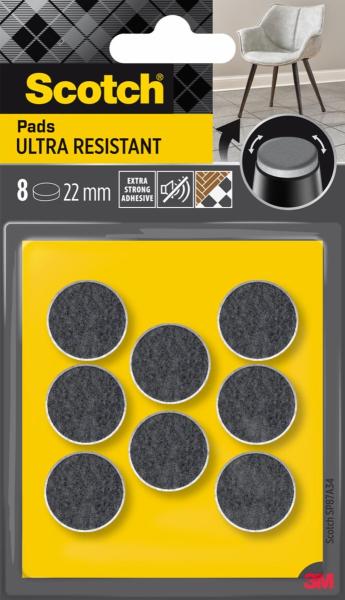 Scotch® Extrembeständige Filzpads SP87A34, selbsthaftend, grau/selbsthaftend, weiß, Ø 22 mm, 8/Packung