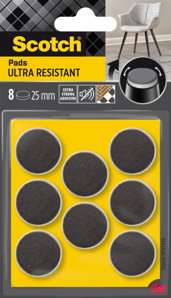 Scotch® Extrembeständige Filzpads SP87A35, selbsthaftend, grau/selbsthaftend, weiß, Ø 25 mm, 8/Packung