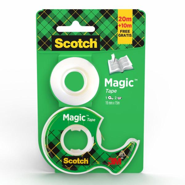 Scotch® Magic™ Klebeband, 19 mm x 15 m, 1 Rolle auf Handabroller + 1 Rolle mit 10 m GRATIS/Packung