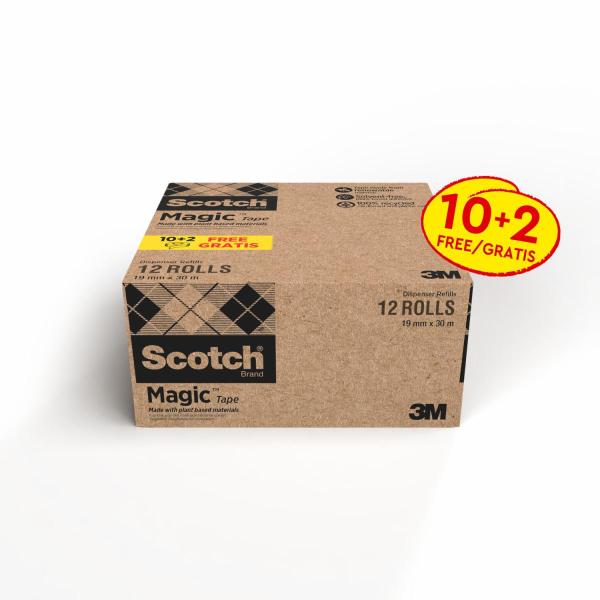Scotch® Magic™ Klebeband, lavet med 66 % plantebaseret klæbemiddel, 19 mm x 30 m, 10 Rollen + 2 GRATIS/Packung