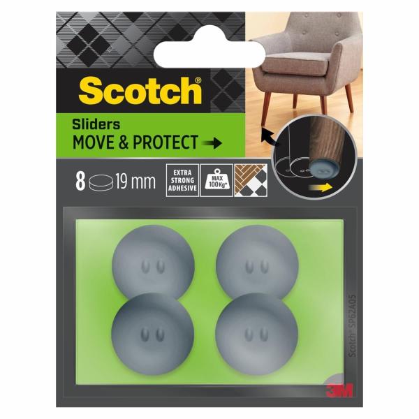 Scotch® Move & Protect Gleiter SP62A05, selbsthaftend, grau, Ø 19 mm, 8/Packung – 100 kg