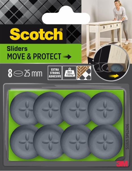 Scotch® Move & Protect Gleiter SP62A06, selbsthaftend, grau, Ø 25 mm, 8/Packung – 150 kg