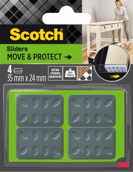 Scotch® Move & Protect Gleiter SP62A80, selbsthaftend, grau, 35 mm x 24 mm, 4/Packung – 150 kg