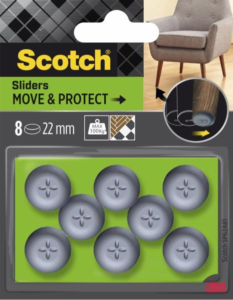Scotch® Move & Protect Gleiter SP62A81, selbsthaftend, grau, Ø 22 mm, 8/Packung – 100 kg