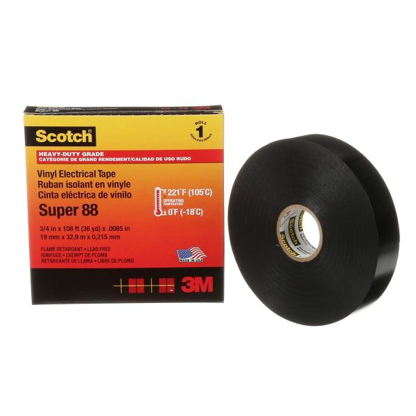 Scotch® Super 88 Vinyl Elektro-Isolierband, Schwarz, 19 mm x 33 m, 0.22 mm, 48 Rollen/Karton
