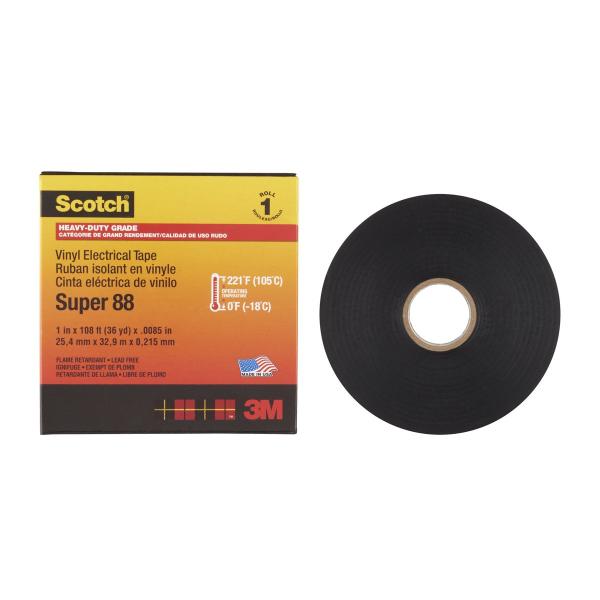 Scotch® Super 88 Vinyl Elektro-Isolierband, Schwarz, 25 mm x 33 m, 0,22 mm