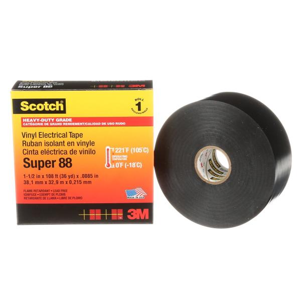 Scotch® Super 88 Vinyl Elektro-Isolierband, Schwarz, 38 mm x 33 m, 0,22 mm