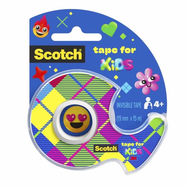 Scotch® Tape for Kids, unsichtbares Klebeband für Kinder, 19 mm x 15 m, 1 Rolle im Handabroller