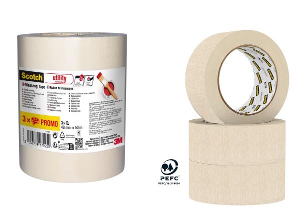 Scotch® Utility Malerabdeckband, 48 mm x 50 m, 3 Rollen/Packung, 70% PEFC, SGSCH-PEFC-COC-110078