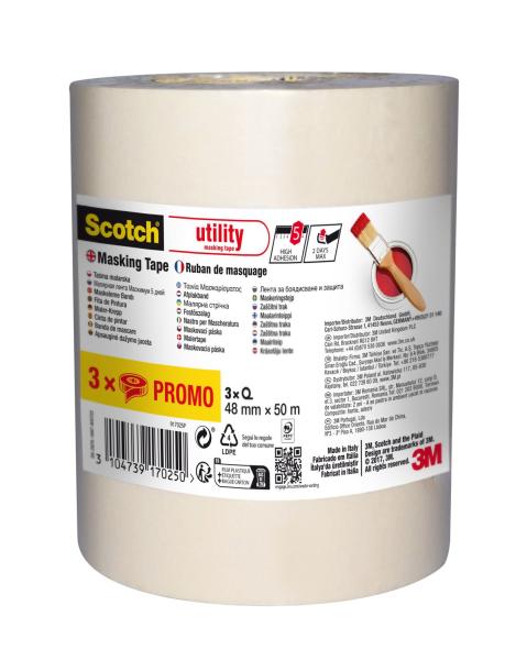 Scotch® Utility Malerabdeckband, 48 mm x 50 m, 3 Rollen/Packung, 70% PEFC, SGSCH-PEFC-COC-110078