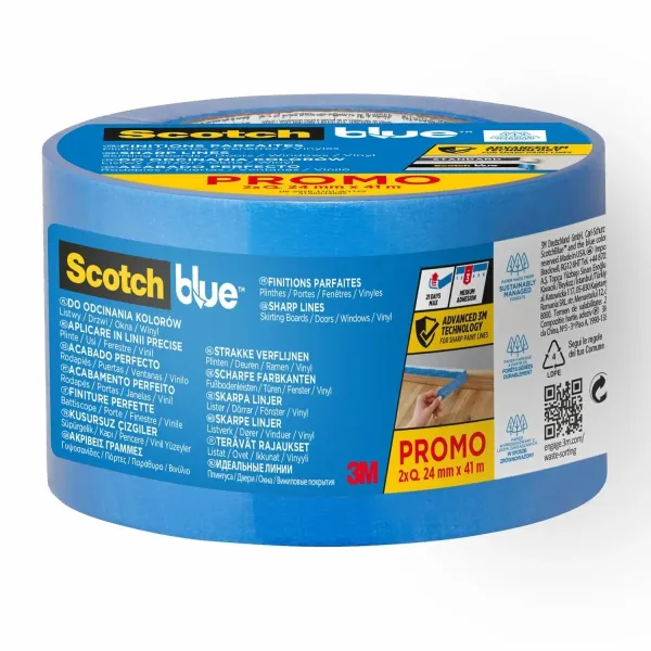 ScotchBlue™ Malerabdeckband für scharfe Linien, 24 mm x 41 m, 2 Rollen/Packung, 100% PEFC SGSCH-PEFC-COC-110078