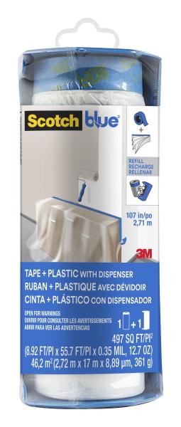 ScotchBlue™ Malerabdeckfolie mit Klebeband im Kunststoffspender PTD2093EL-107, 2,72 m x 17 m (46,2 m2), 1 Rolle/Paket, 100% PEFC, SGSCH-PEFC-COC-110078
