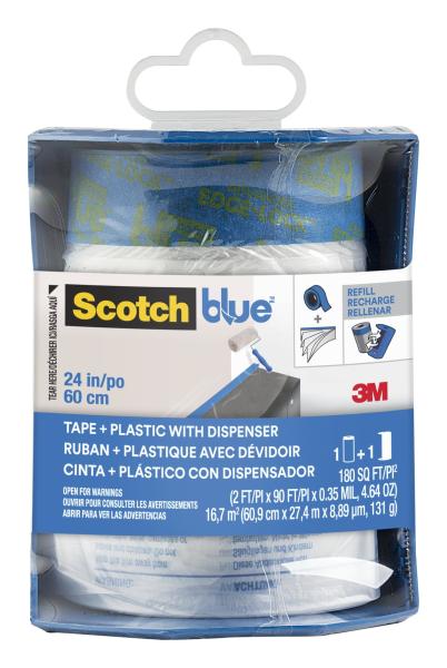 ScotchBlue™ Malerabdeckfolie mit Klebeband im Kunststoffspender PTD2093EL-24-S, 60,9 cm x 27,4 m (16,7 m2), 1 Rolle/Paket, 100% PEFC, SGSCH-PEFC-COC-110078