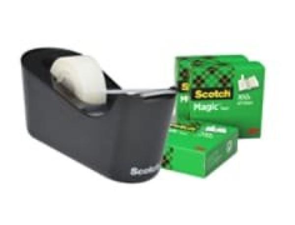 Scotch™ Klebeband-Abroller C18, Schwarz + Scotch® Magic™ Unsichtbares Klebeband, 19 mm × 33 m, 4 Rollen/Packung