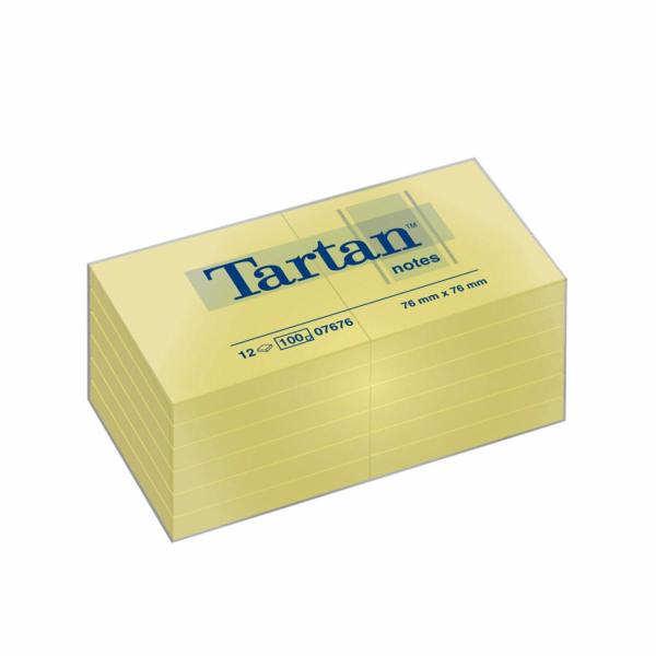 Tartan™ Notes 7676, Gelb, 76 mm x 76 mm, 12 Blöcke/Packung, 100% PEFC, SGSCH-PEFC-COC-110078