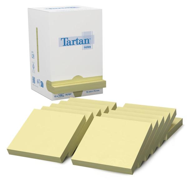 Tartan™ Notes 7676Y, Yellow, 76 mm x 76 mm, 12 Pads/Pack, Cardboard Pack, 100% PEFC, SGSCH-PEFC-COC-110078