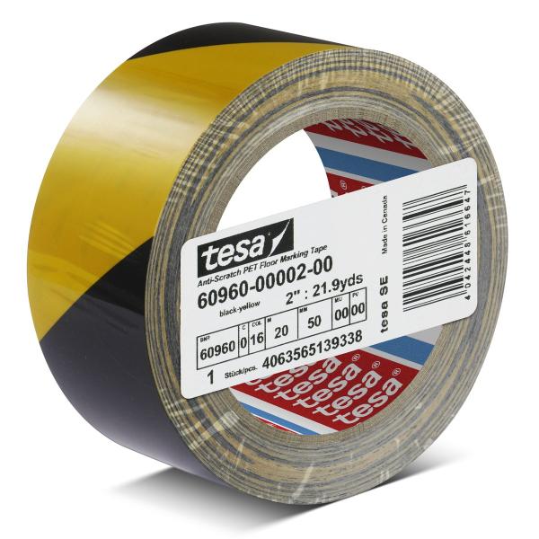 tesa® 60960 kratzfestes PET Bodenmarkierungsband, 20m x 50mm, schwarz-gelb