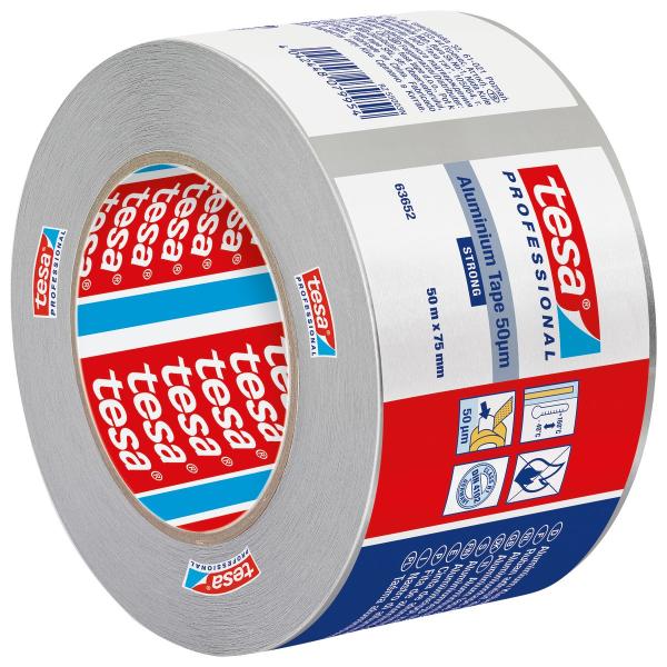 tesa® 63652 Alu mit Liner, 50m x 75mm, silber-matt