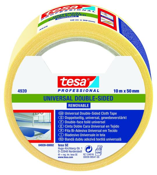 tesa® 4939, Verlegeband Univ. ablösbar, 10m x 50mm, weiß-transluzent